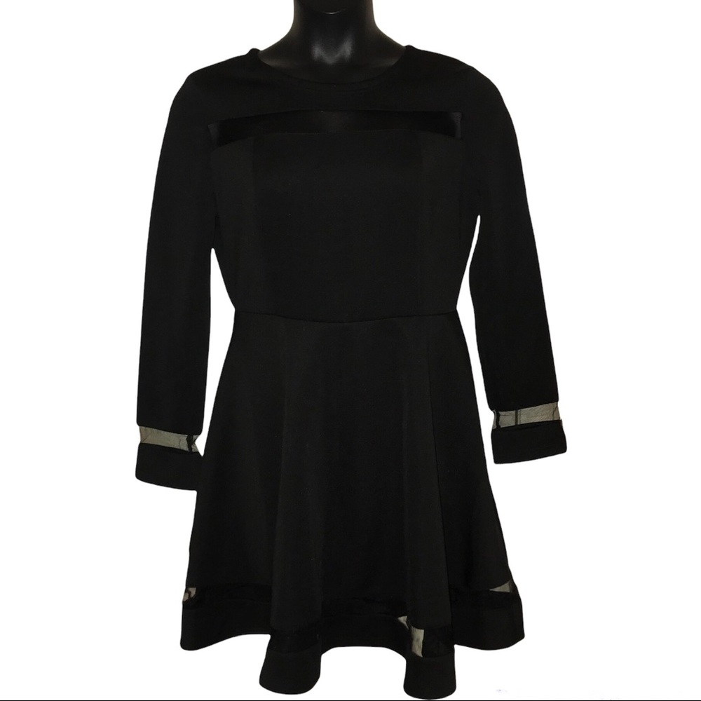 Black A line Fit and Flare Mesh Dress
